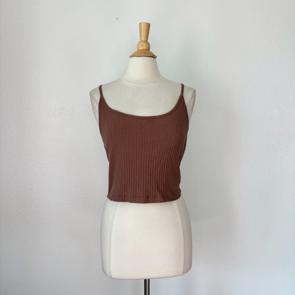 Solid Brown Textured Sleeveless Crop Top